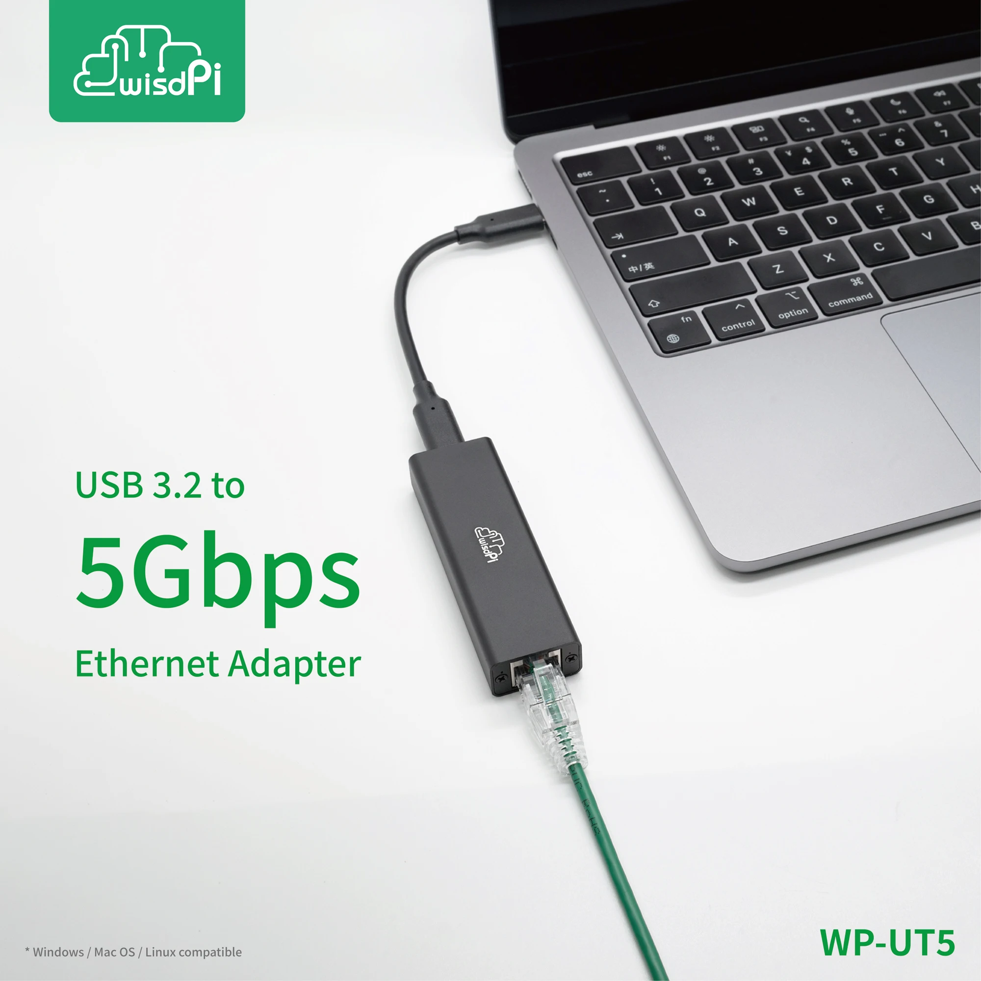 WisdPi USB 3.2 to 5GbE Adapter (WP-UT5) Realtek RTL8157 Wired LAN Network Connection 5G, 2.5G, 1G, 100Mbps