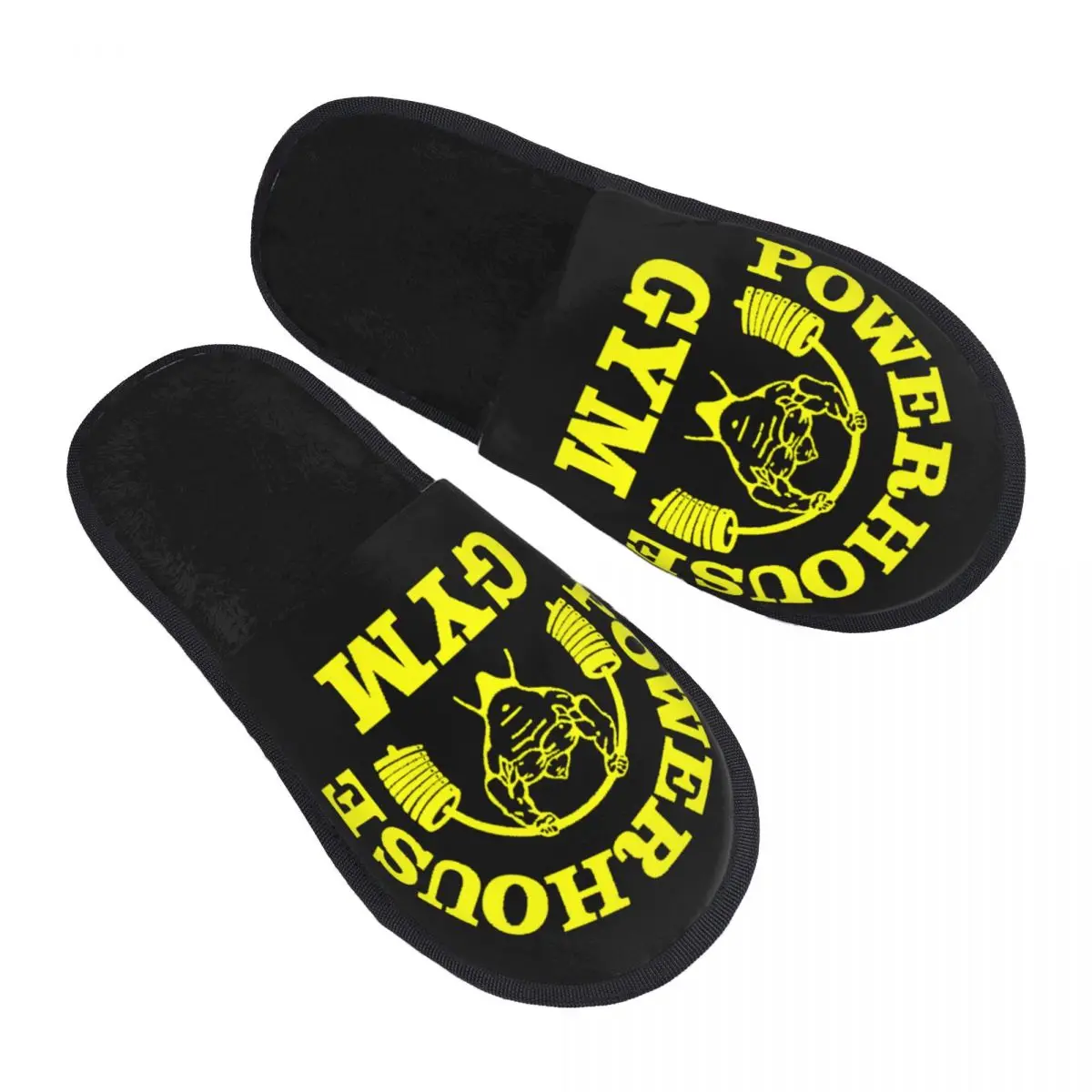 Custom Yellow Powerhouse Gym Guest Slippers for Bathroom Women Fitness Building Muscle House Slipper