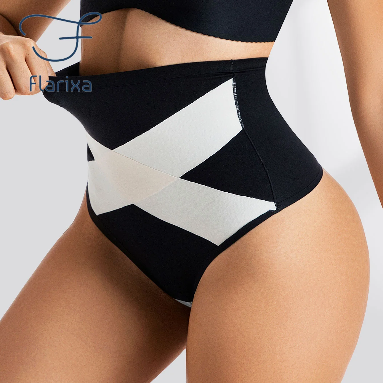 FLARIXA Damen-Tangas mit überkreuzter hoher Taille und Bauchkontrolle, Höschen, Gürtel, Hüften, Lift-Unterwäsche, No-Show-Shapewear-Unterseite