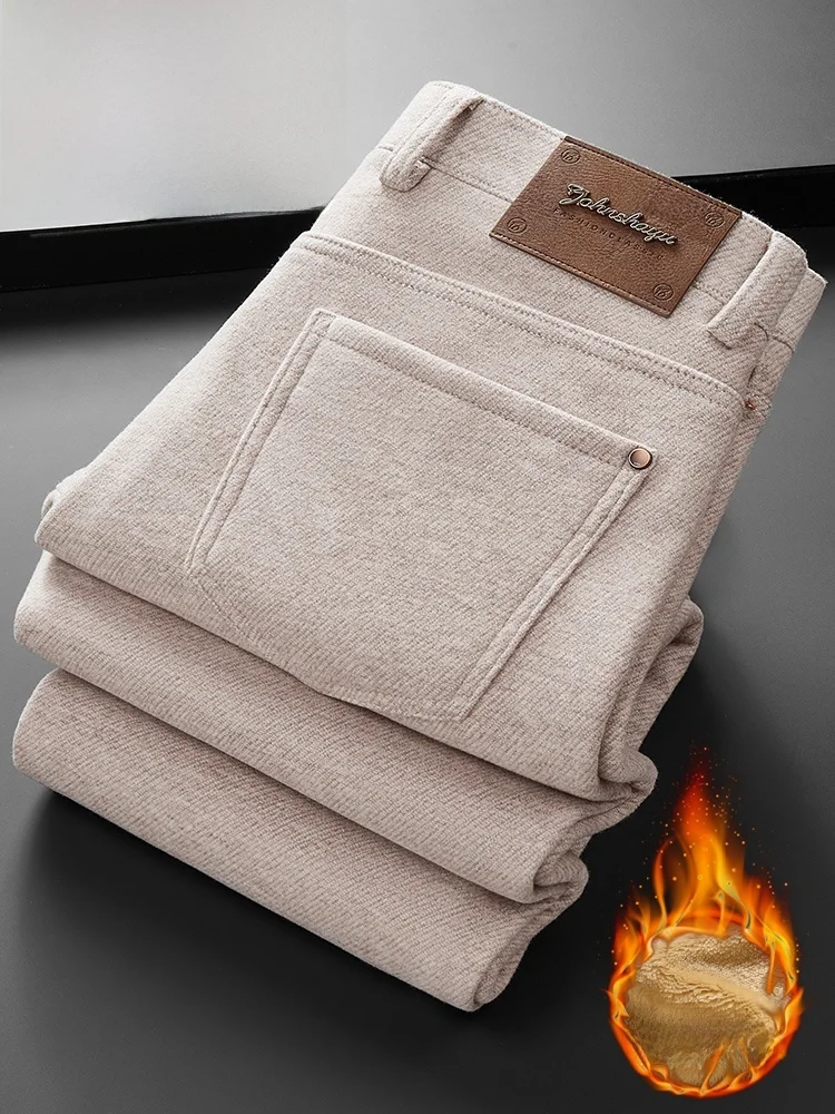 

TUCANO Men's Woolen Fce Lined Casual Pants Ultra Soft Straight Leg High Waist Zipper Closure Busin Casual Trousers