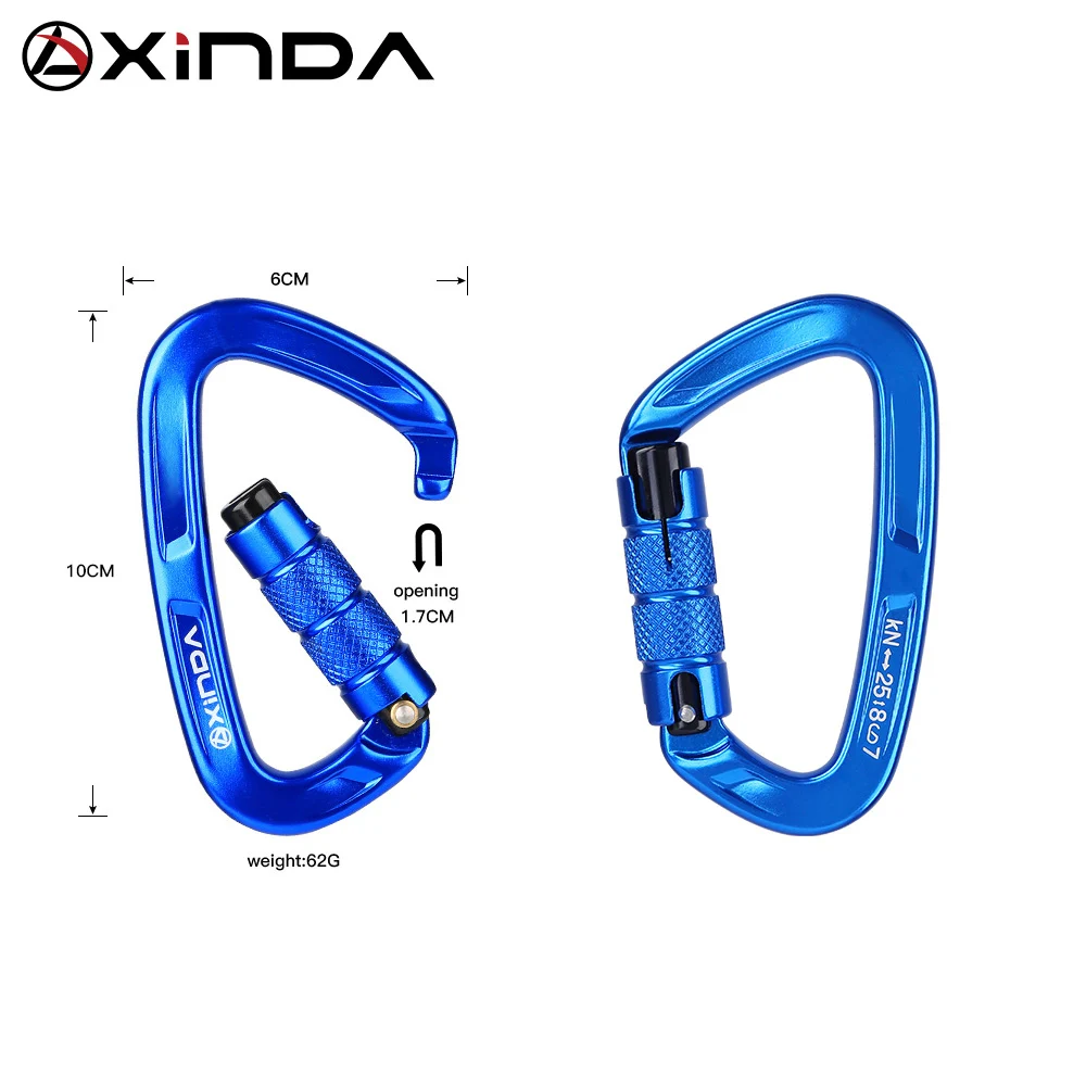 Xinda escalada mosquetão 25kn segurança d-forma fivela bloqueio automático primavera-carregado portão mosquetão de alumínio kits ao ar livre