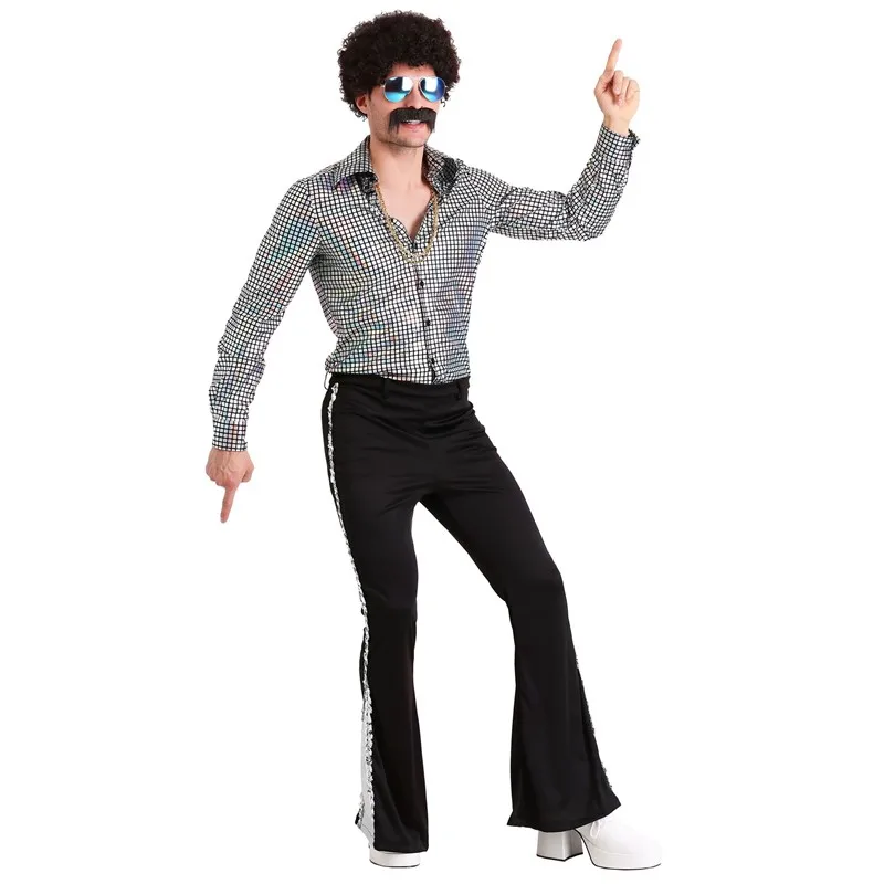 

Halloween Retro Music Festival Men Disco Dance Costume Stage Show Retro Rock Hippie Cosplay Party