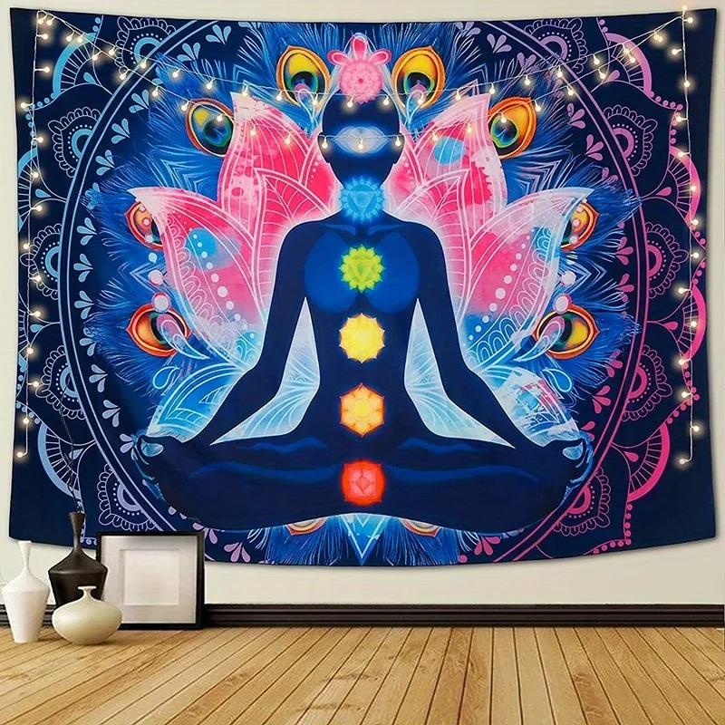 VIKAMA-tapiz de meditación de siete Chakras, Fondo de esquina de Yoga, pared bohemia, sala de estar, decoración de estudio de mente corporal