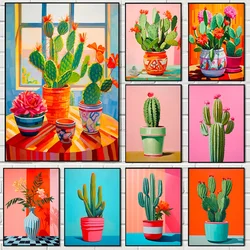 Vintage Modern Cactus Posters and Prints Canvas Painting Wall Art Botanical Flower Vase Minimalist Pictures for Room Home Decor