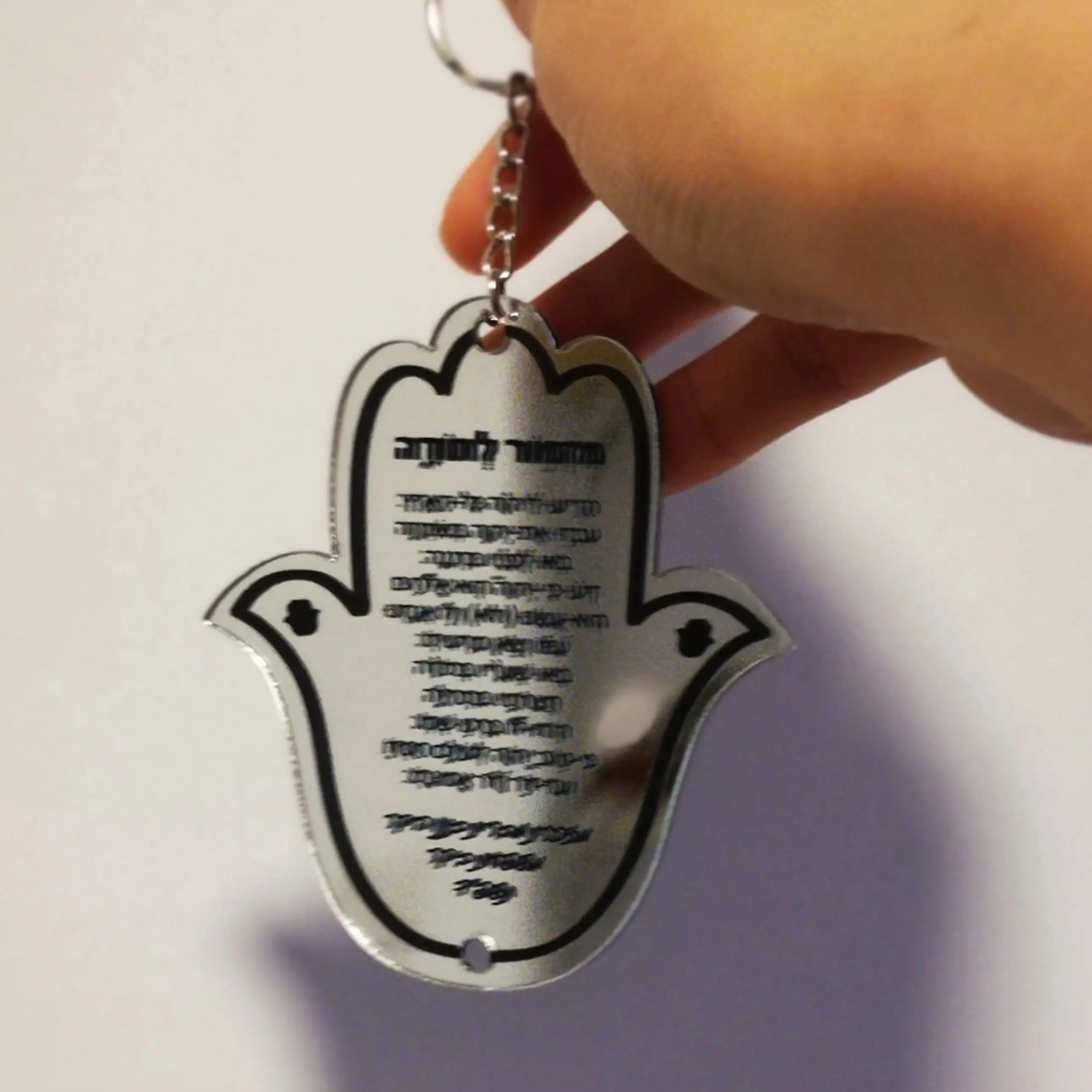 Bar Mitzvah With White Pendant,Custom10pcs White Hanging Acrylic Prayer Cards,Hamsa Hebrew Card,Mirror Silver Hebrew Invitation