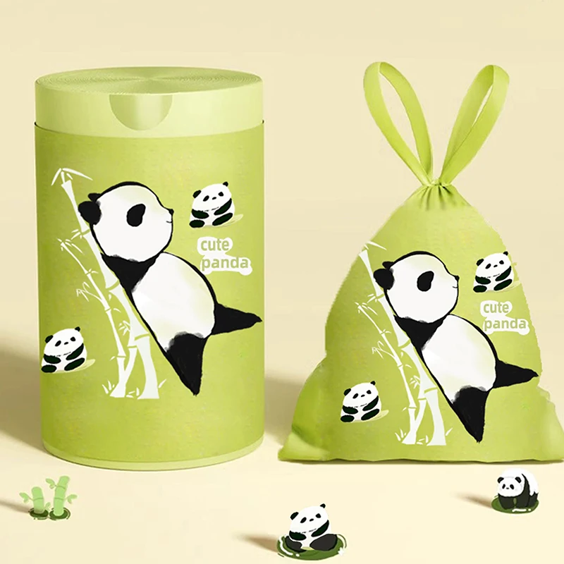 1/3 Rolls Panda Printing Thickened Kitchen Drawstring Garbage Bag Disposable Garbage Bag Portable Closure Plastic Bags