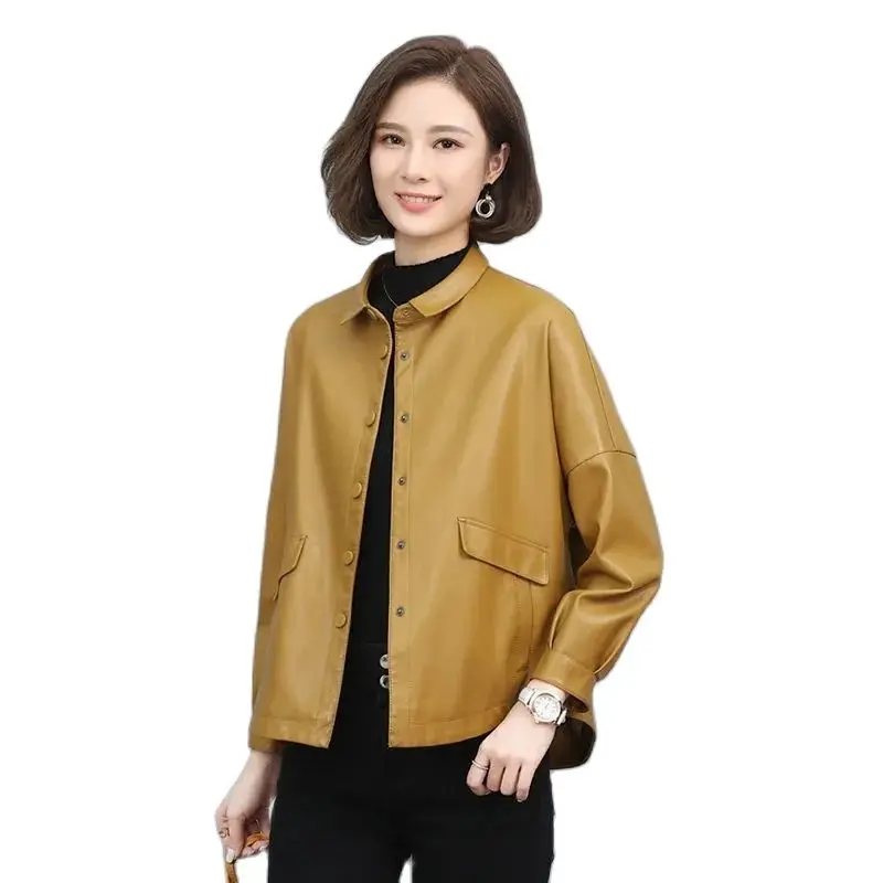 Women Leather Jacket New Female Spring Autumn Large Size M-5XL Coats Female Leather Overcoat PU Leather Jacket