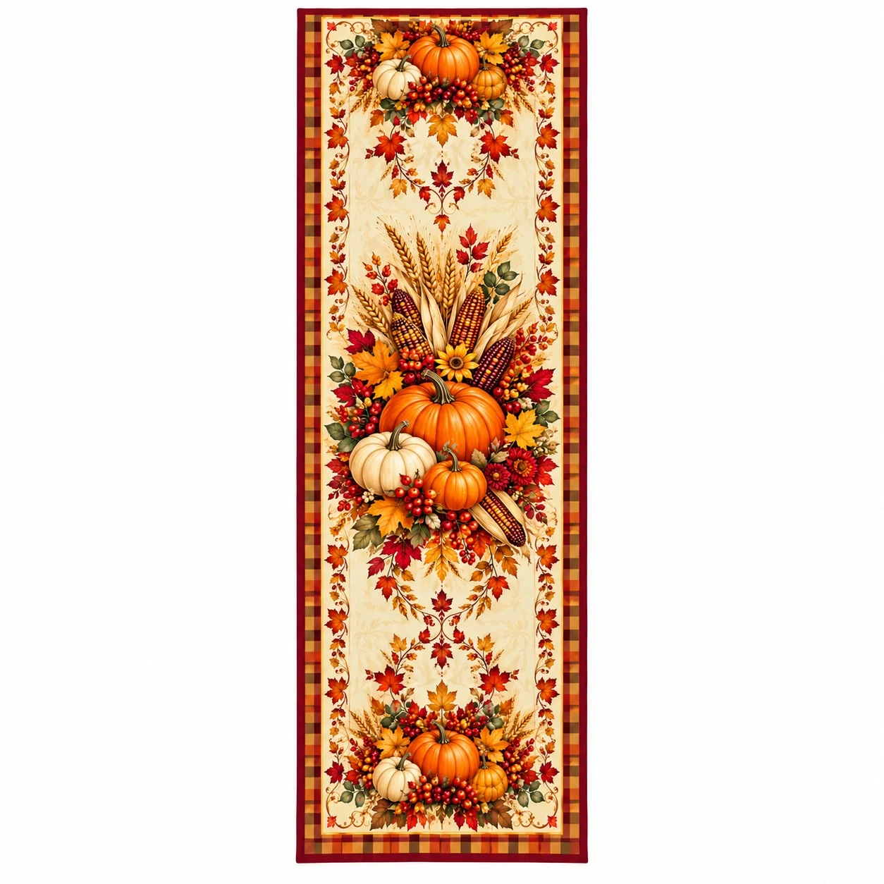 Fall Pumpkin Table Runner Autumn Harvest Corn Sunflower Maple Leaves Thanksgiving Farmhouse Dining Table Decor