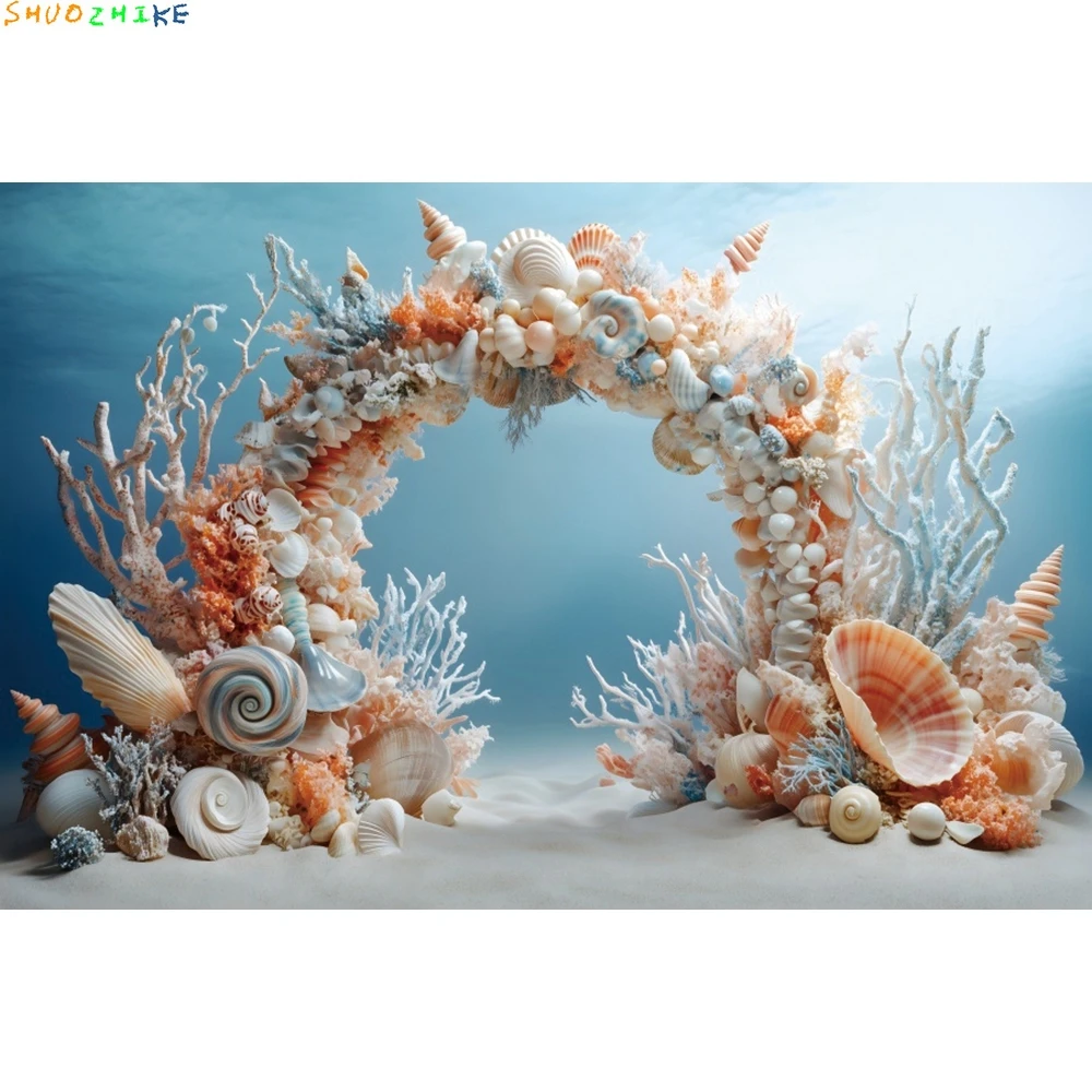 Подводный мир, украшения для дня рождения, фон в виде ракушки, арки, Русалочки, принцесса для девочек, вечерние фон для фотосъемки