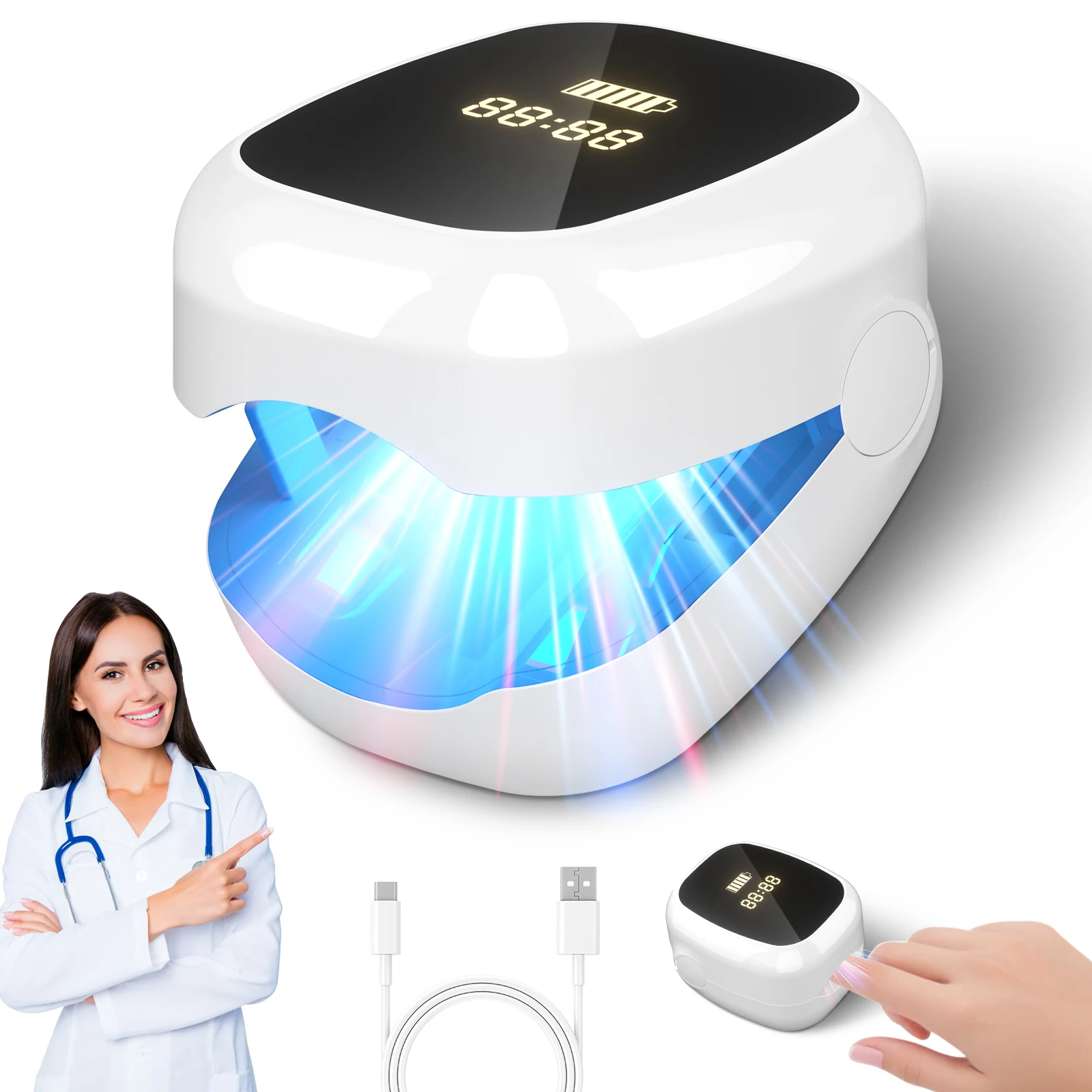 

Лазерный прибор для лечения грибка ногтей с дисплеем времени, инфракрасным светом 940 нм и синим светом 500 нм, противогрибковое лечение ногтей