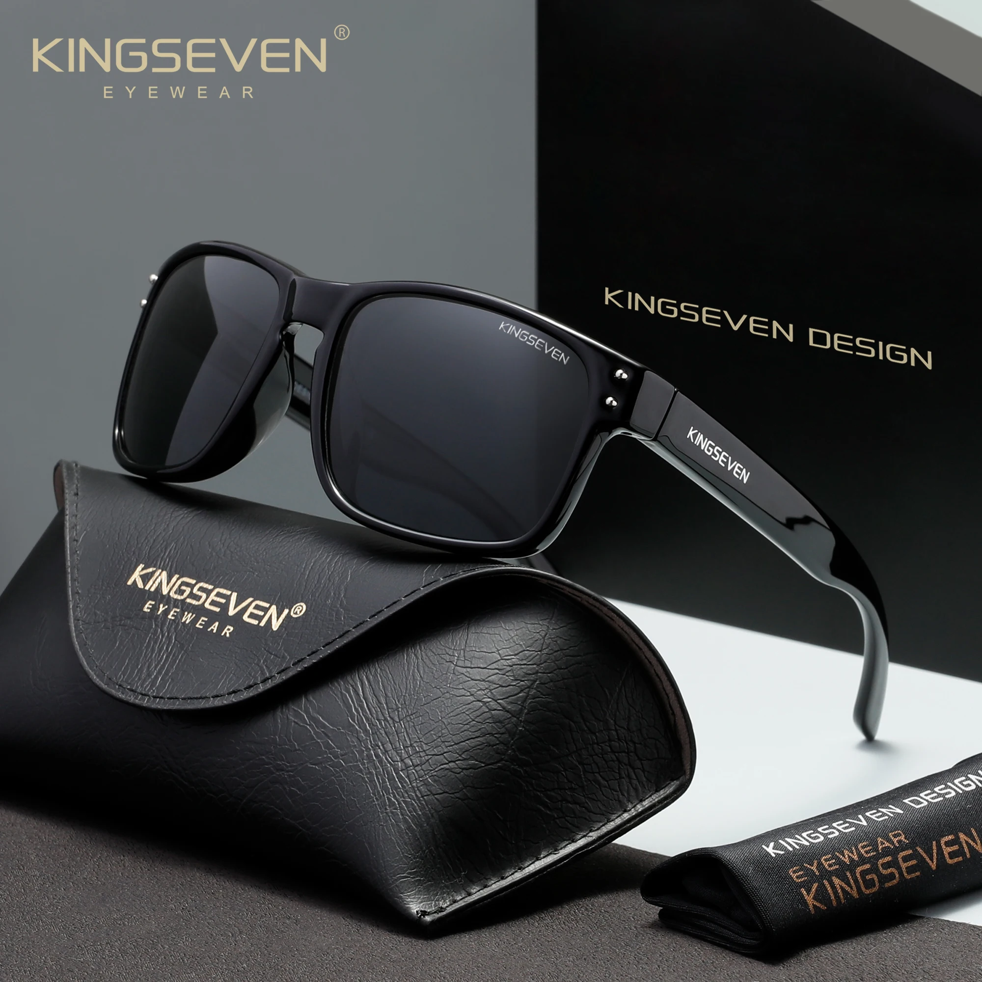 KINGSEVEN Quadratische Retro Polarisierte Sonnenbrille für Damen und Herren, UV400-Schutz, Modische Anti-Blendschutz-Brille für Outdoor-Sport
