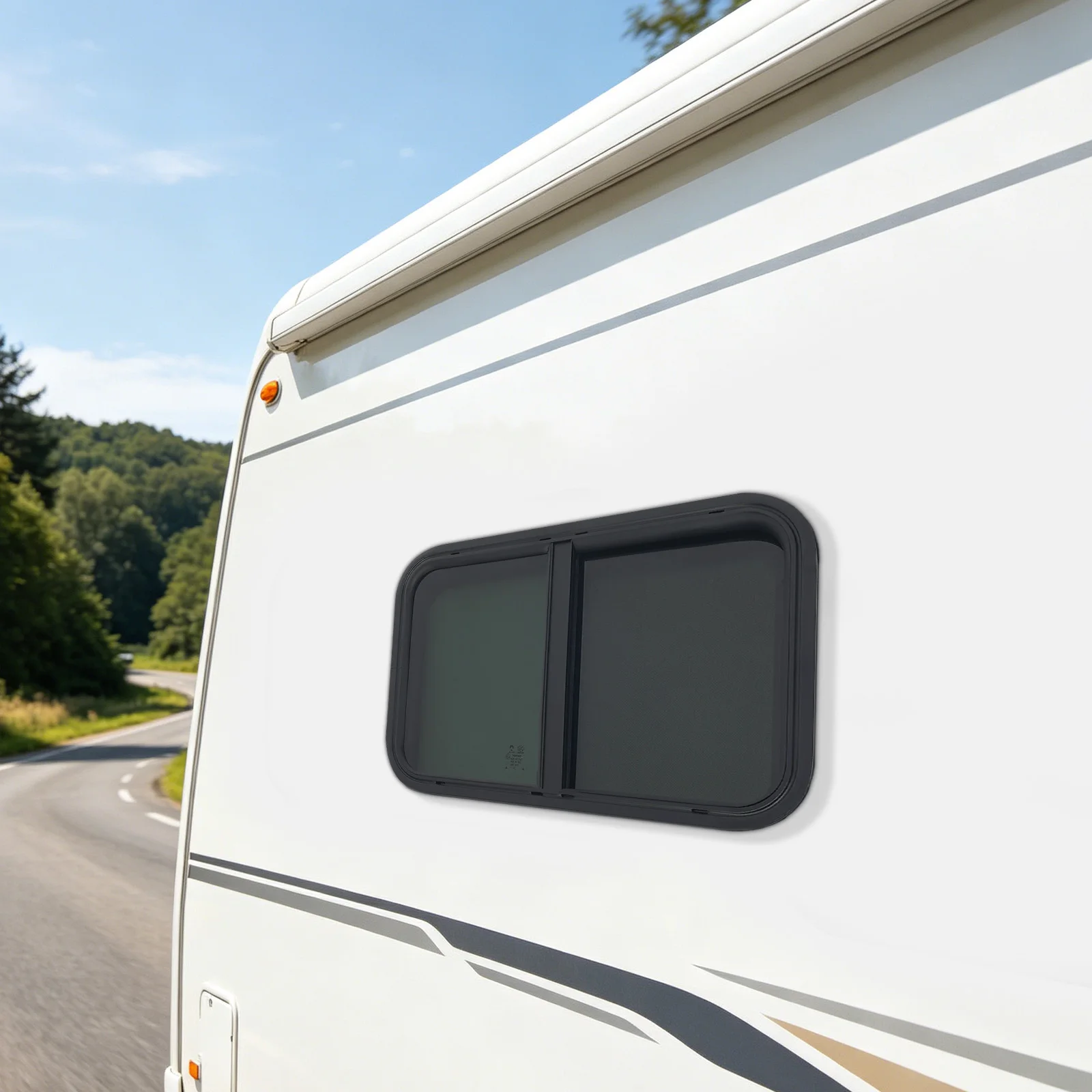 RV Sliding Window, Horizontal Window, with Decorative Ring, Suitable for RV, Caravans, RV Modification and Other Scenes