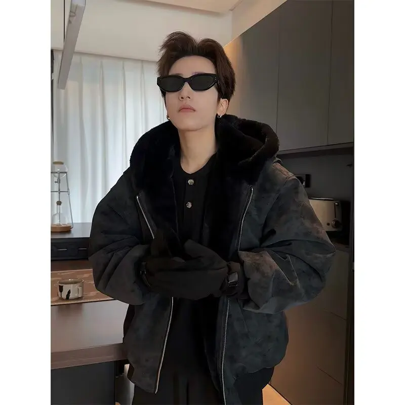 

Fur Collar Neck Jackets Mens Demi-Season Western Hombre Stylish Crop Button Embroidery Suede Golf Entertainment Bar Night Club