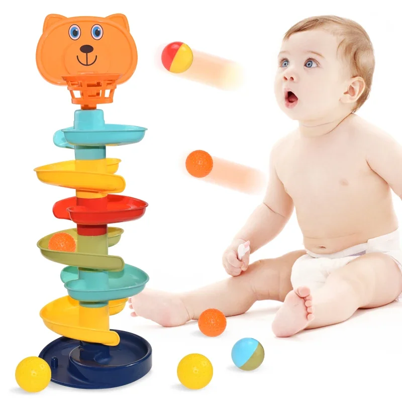 Baby Rolling Ball Pile Tower Puzzle Babys Toys Rattles Spin Track Montessori Educational Newborn Toys for Kids & Hobbies Gift