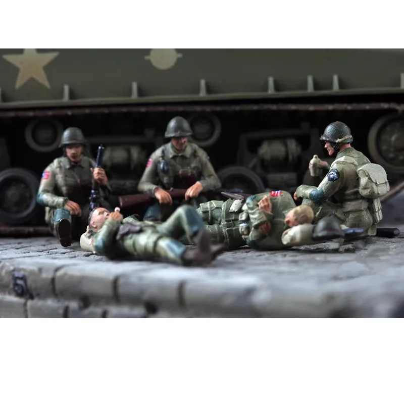 1:72 Scale Model 5 Pcs Normandy Resting US Army Realistic Action Figure  Soldiers Doll Toys DIY Scene Accessory Display Fans