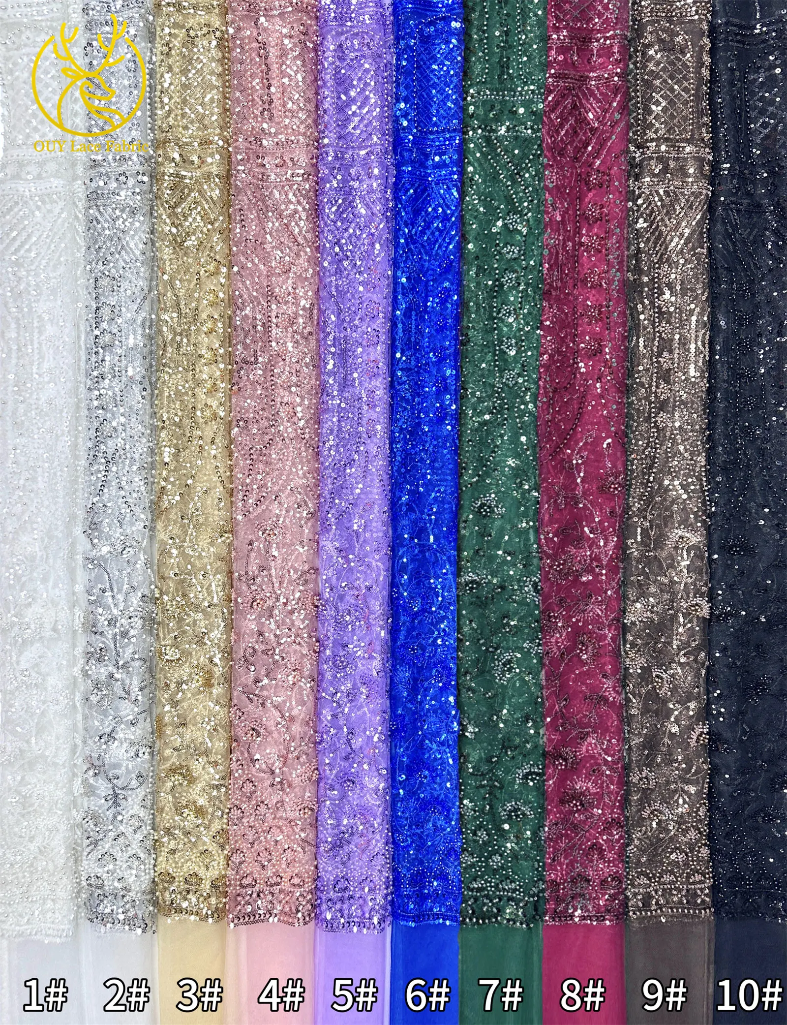 Afrikanischer Perlenstickerei-Spitzenstoff 2026 Hochwertiger Nigerianischer Pailletten-Spitzenstoff Französischer Braut-Hochzeits-Abendkleid-Nähstoff 5Y – Detail 32