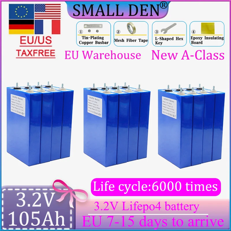 

12PCS 3.2V 105Ah LiFePO4 battery Lithium iron phospha DIY 12V 24V Motorcycle Electric Car Solar Inverter Boat Batteries EU Stock