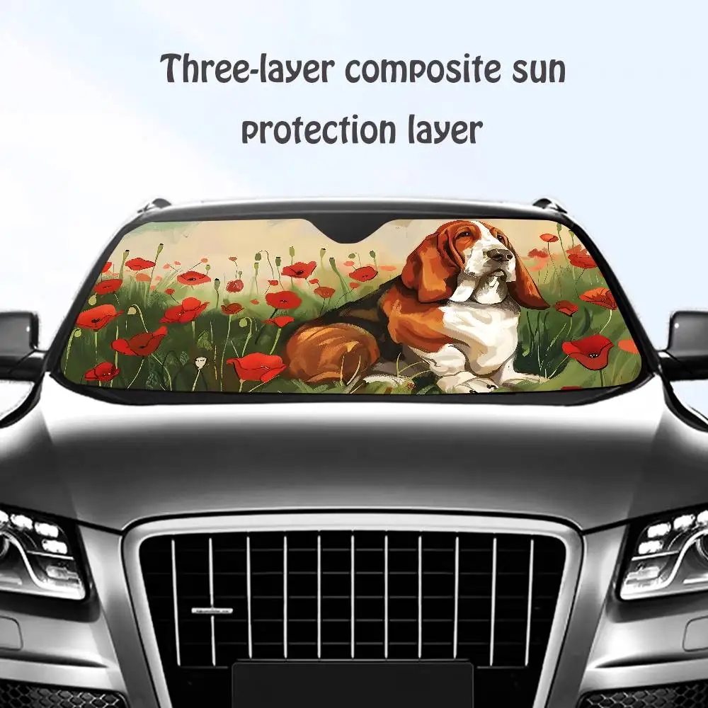 

Basset Hound Car SunShade Windshield Sun Shade Personalized Picture Block UV Rays Visor Protector