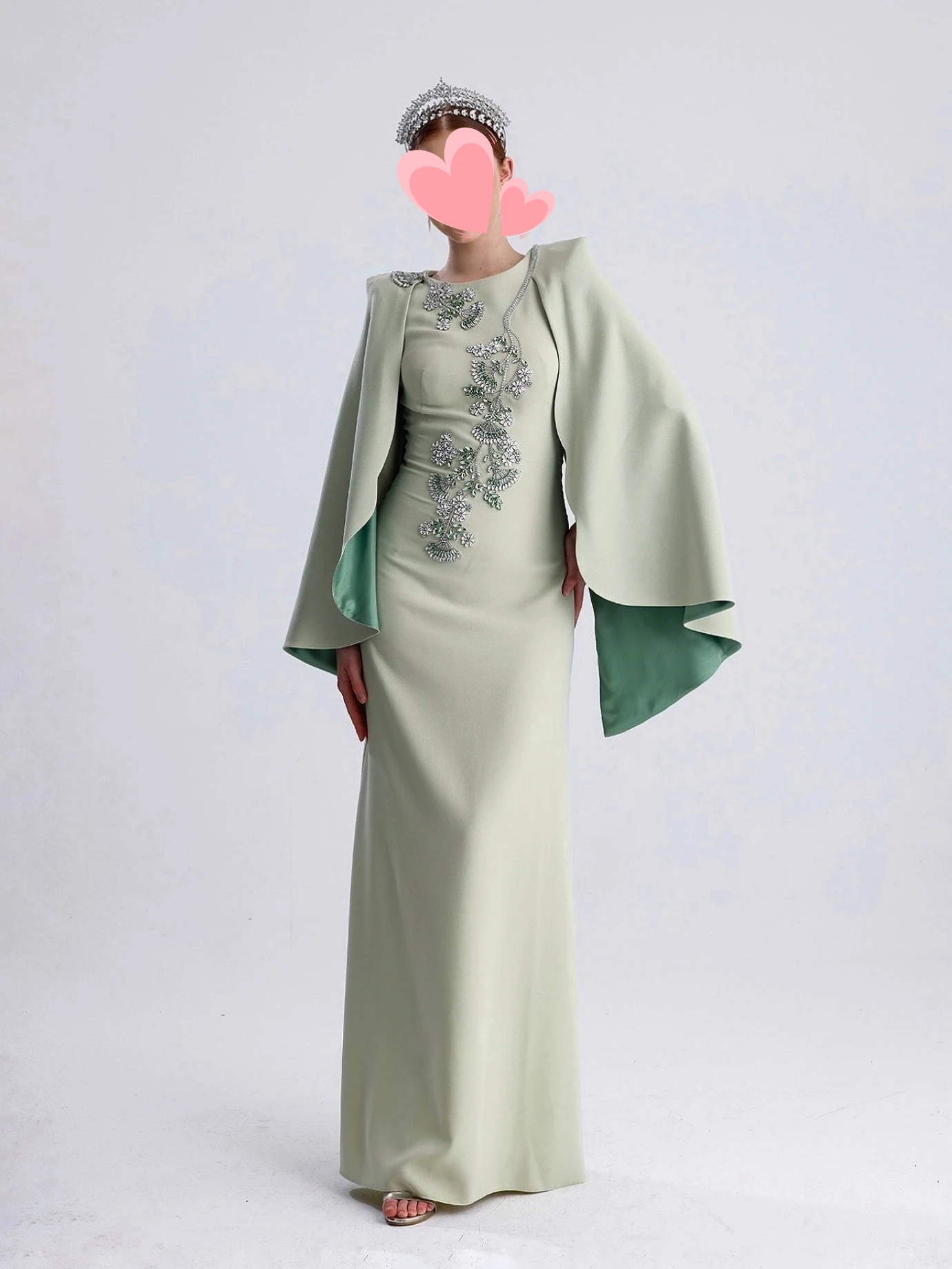 

Oisslec Dress Elegant Vintage Sweet Green Crystal Beads Cape Stylish Customize Formal Occasion Prom Dress Evening Party Gowns