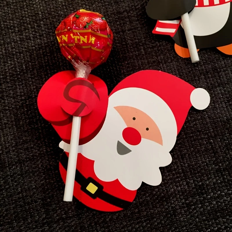 Christmas Lollipop Paper Cards Cartoon Santa Claus Penguin Snowman Kids Candy Gifts Package Wrapping New Year Party Decoration