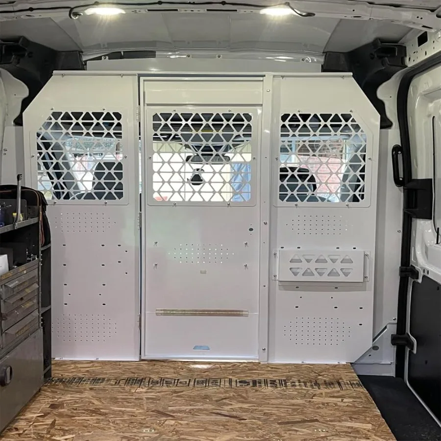 

Предохранительная перегородка для фургона для защиты грузов на среднем крыше Transit 150 250 350, автомобилей, прочный стальной барьер с белым корпусом