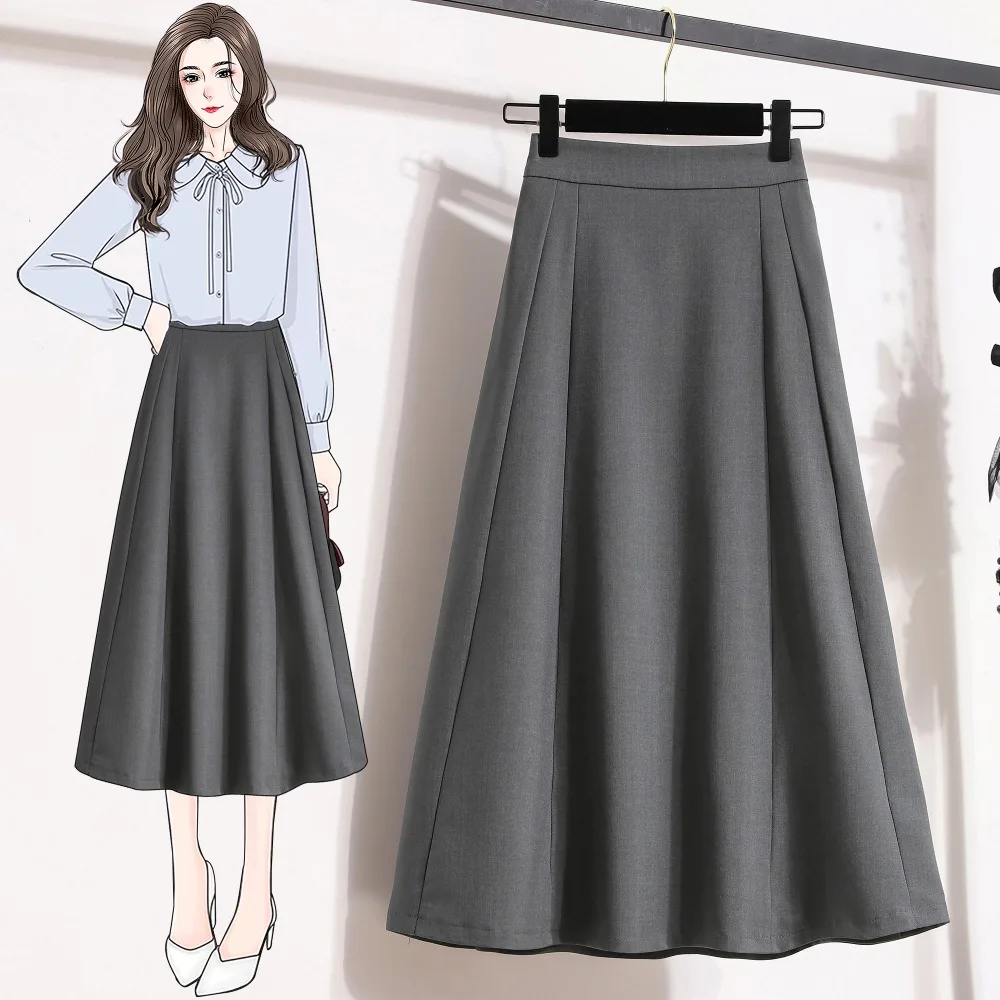 

Casual High Waist Chic Ruched A-line loose slim Skirts Korean Fashion Office Lady Basics Summer Plus Size women clothing