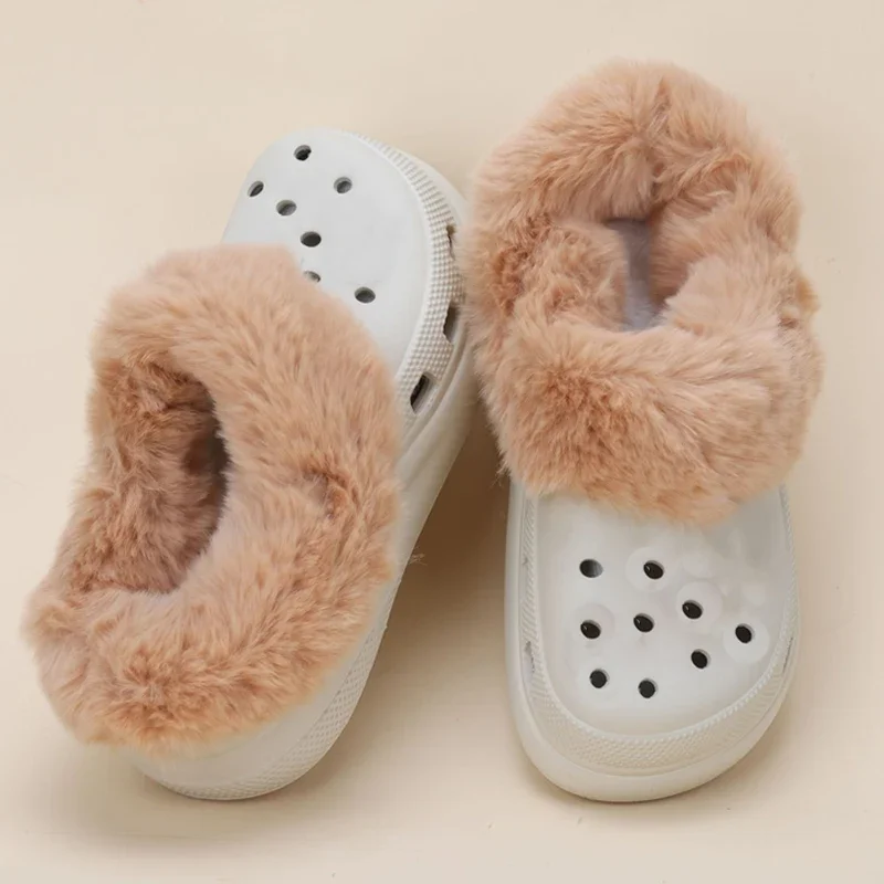 1 Pair Winter Removable Furry Clog Insoles, Thick Plush Warm Replacement Liners, Soft Inner Cushion Inserts for Hole Clogs