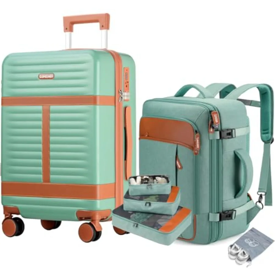 

5 Pcs Luggage Sets with Travel Backpack, 20" Carry On Hardside Spinner Suitcases, TSA Lock, Durable PC Green, 5 Pcs set (20inch