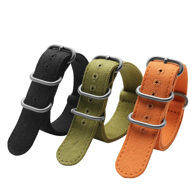 For any brand watch Fabric Military watchband watch Climbing Sports wristband straps 20 22 24 26mm men\' Cotton canvas bracelet