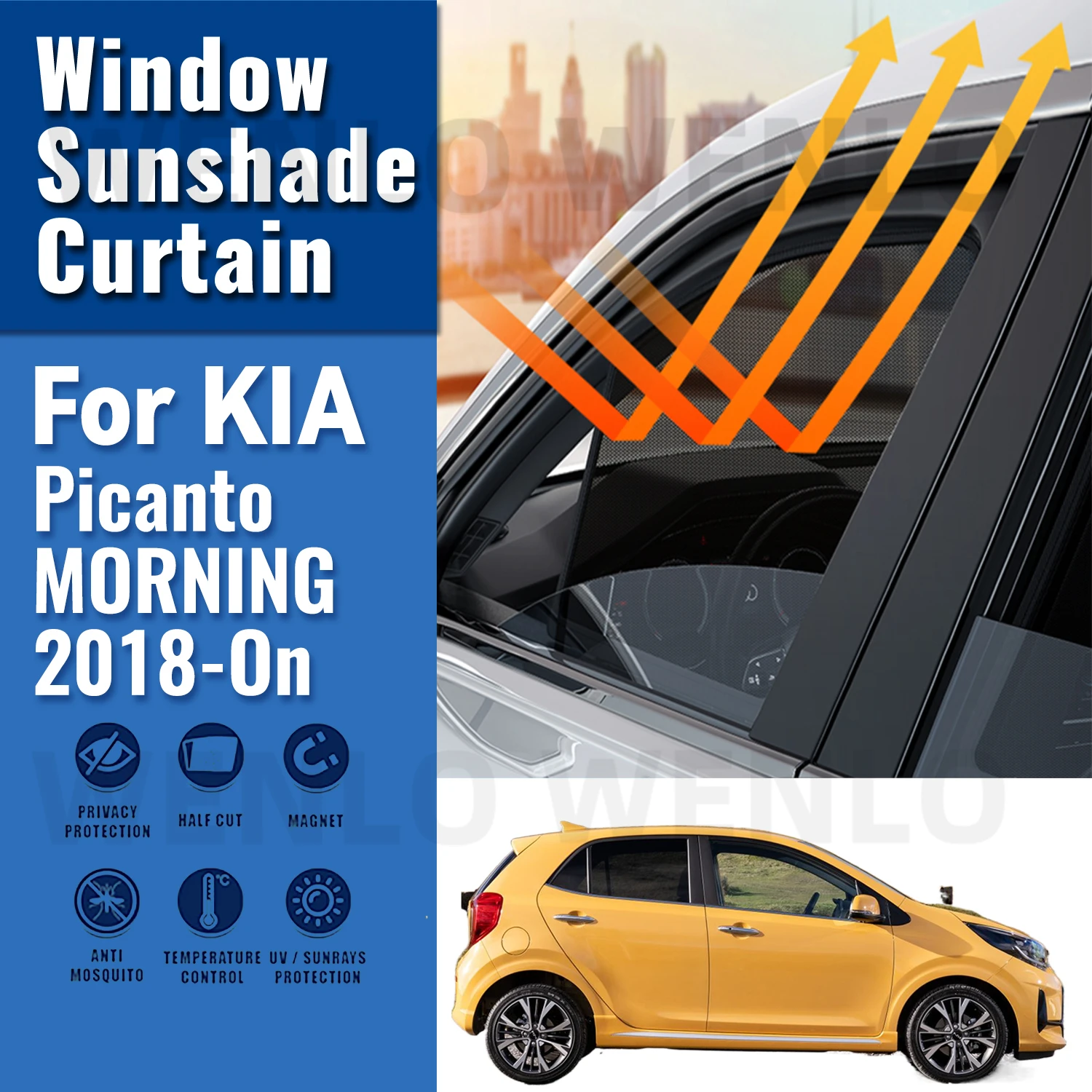 For KIA Picanto MORNING JA 2018-2023 2024 Car Sunshade Shield Front Windshield Curtain Rear Side Baby Window Sun Shade Visor