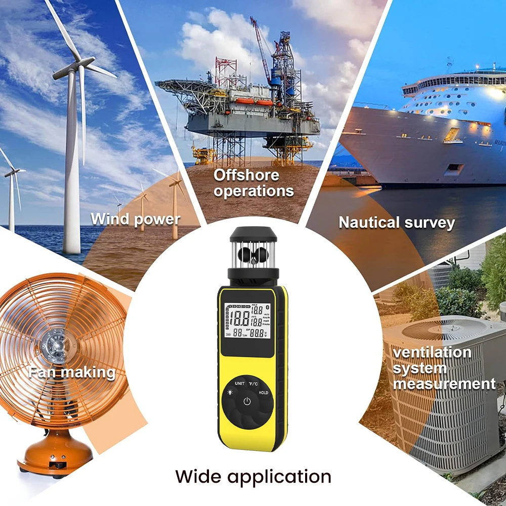 360 Rotation BT-881M Anemometer/Handheld Anemometer for Measuring Wind Speed Wind Direction Temperature with LCD Backlight