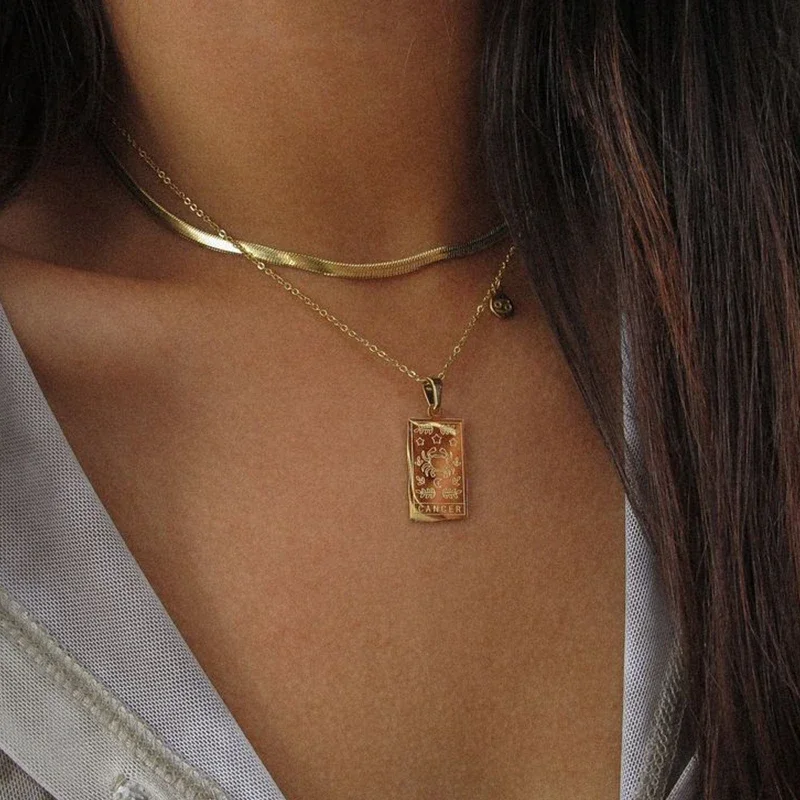 الفولاذ المقاوم للصدأ هندسية قلادة ابراج 12 الأبراج قلادة للنساء زودياك علامة القلائد طوق هدية لها #4