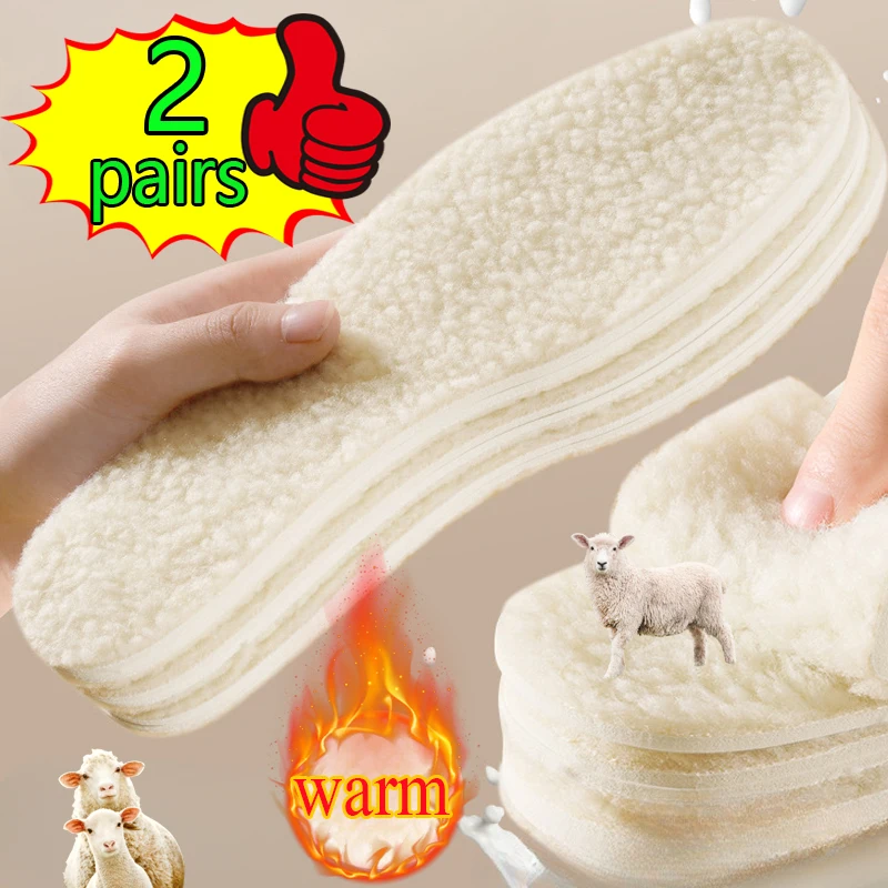 Winter Natural Lamb Fleece Insoles Men Women Keep Warm Insole Soft Wool Thicken Shoe Pad Cashmere Shoes Insert Thermal Shoe Pads