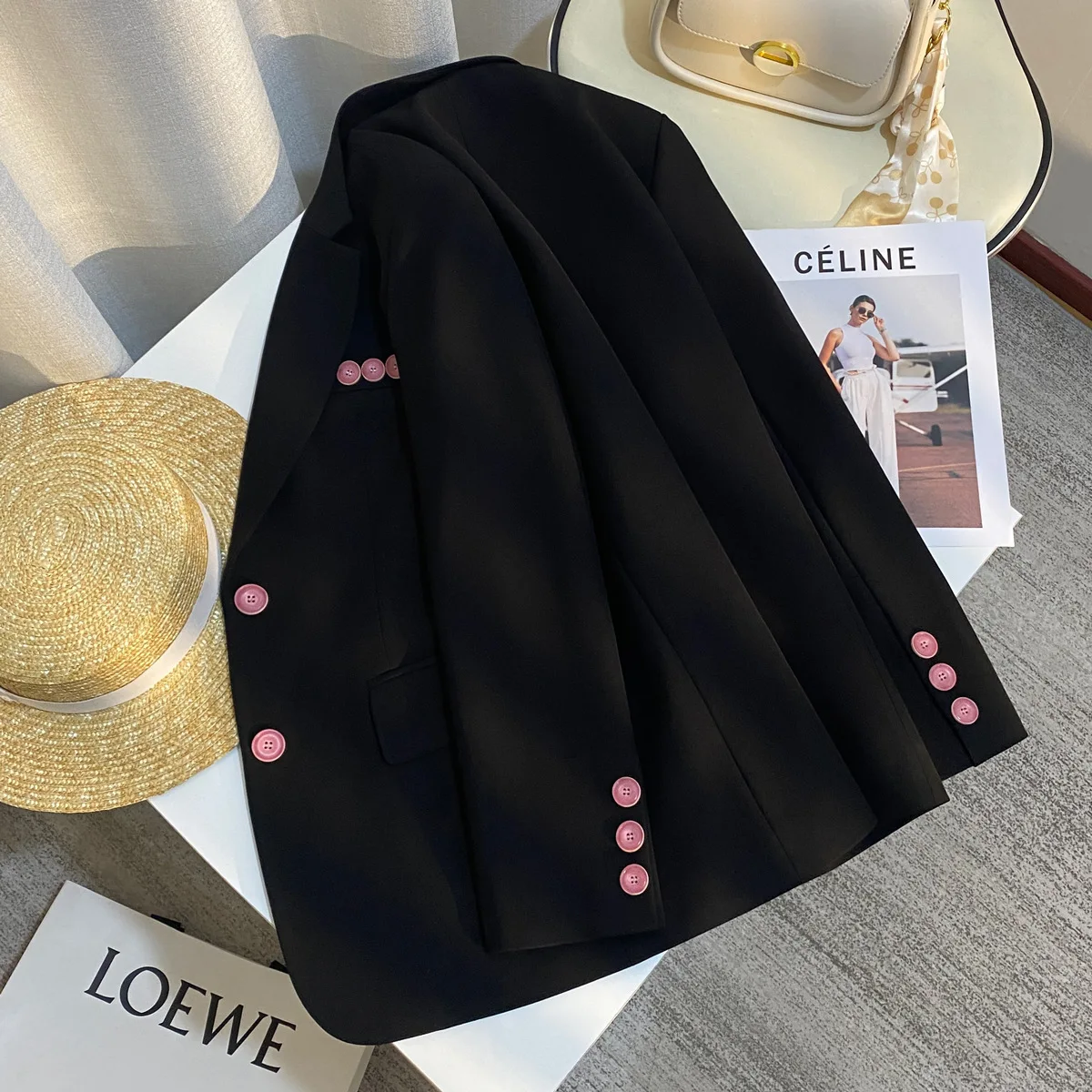 

2024 early spring new design sense black suit jacket women's casual fashion sense small suit cropped blazer