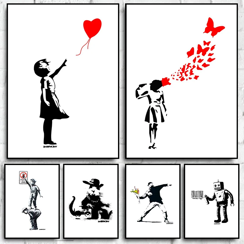 Abstract Art Banksy Balloon Girl Poster Canvas Painting Wall Art Picture for Living Room Minimalist Nordic Room Decoration Gifts