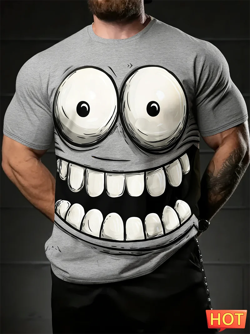 

Funny Weird Face Graphic T Shirts For Men Fashion Trendy Short Sleeve 3D Printed T-shirts Loose Streetwear Catch Eyes Tees Tops