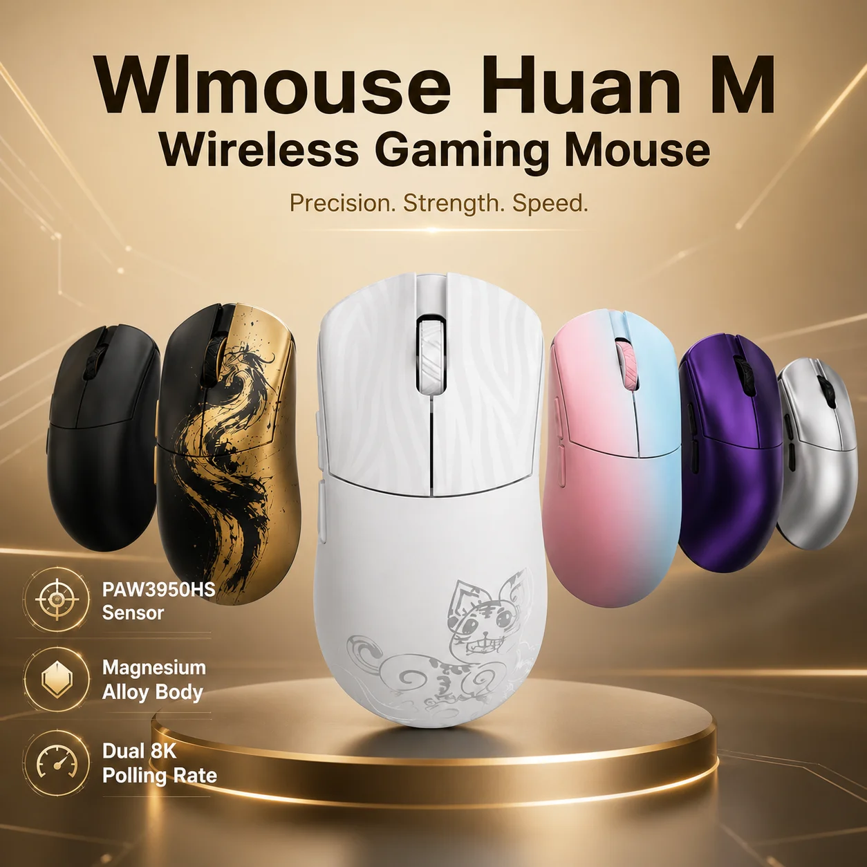 Беспроводная игровая мышь Wlmosue Huan M, коллаборация с музеем, PAW3955HS, легкая киберспортивная мышь из магниевого сплава, 54H20