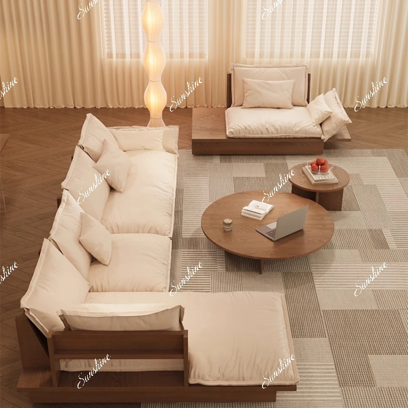 Modern simple solid wood small apartment living room creative fabric sofa