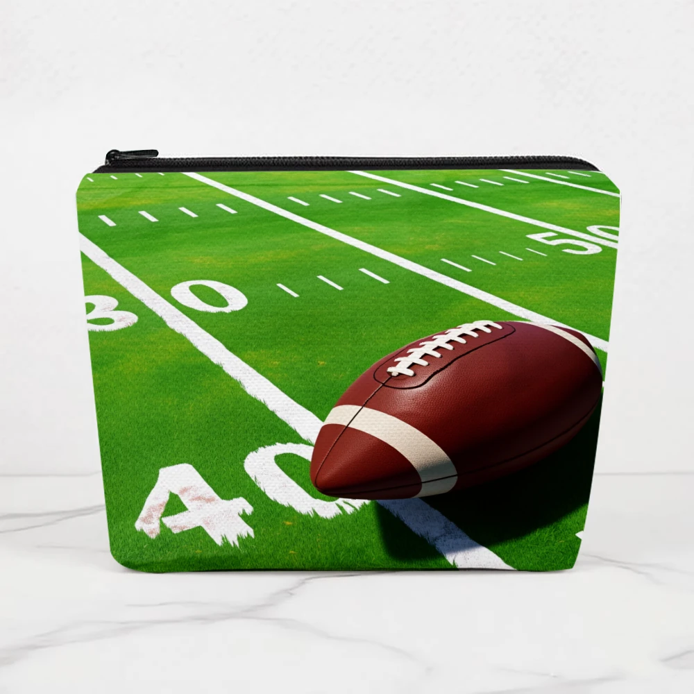 Football Field With Ball And Yard Lines Makeup Bags for Girls Cosmetic Pouch Toiletry Bag Pencil Case Travel Storage
