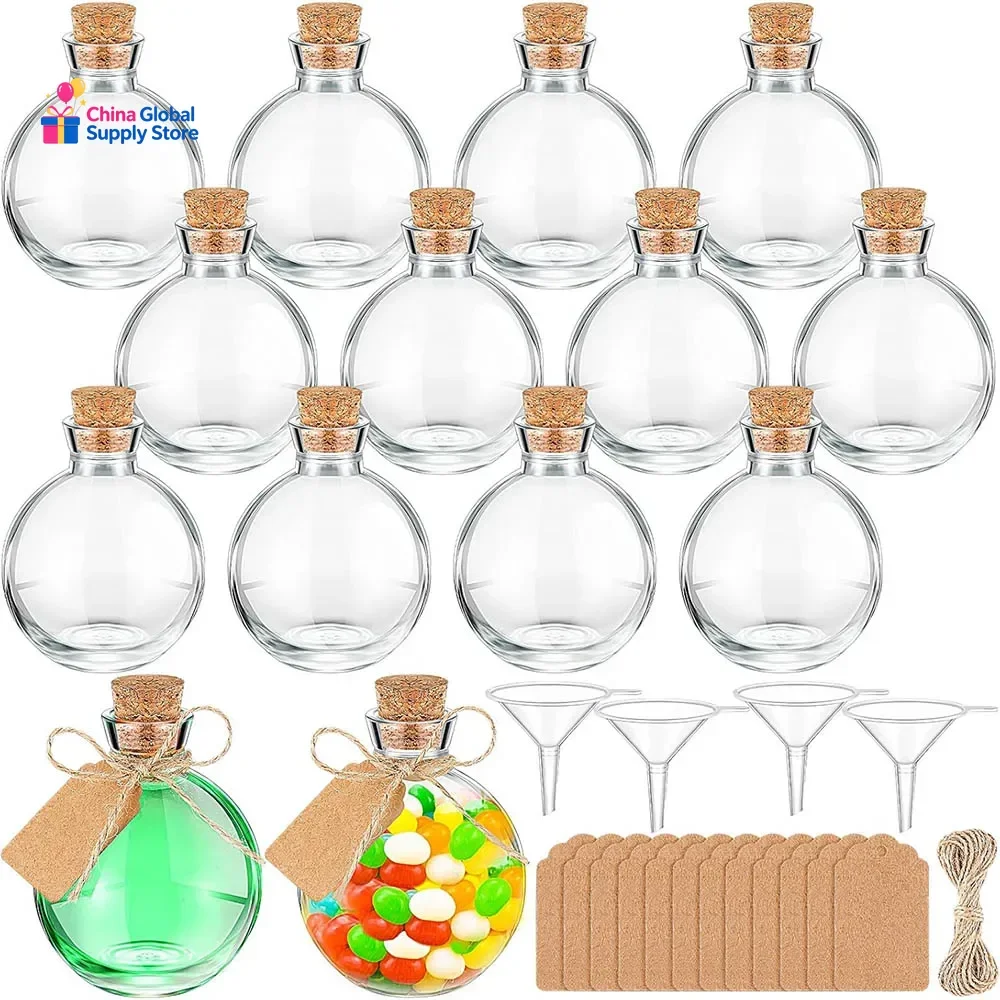 5oz Mini Glass Bottle with Cork Lids Round Small Decorative Jar Ball Shaped Glass Potion Bottles for DIY Crafts Wedding Party