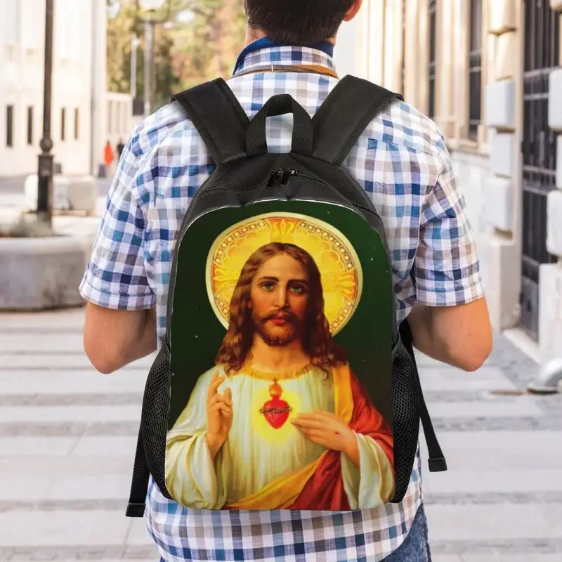 Customized Sacred Heart Of Jesus Catholic Laptop Backpack  Casual Bookbag for College School Students Christian Faith Bag