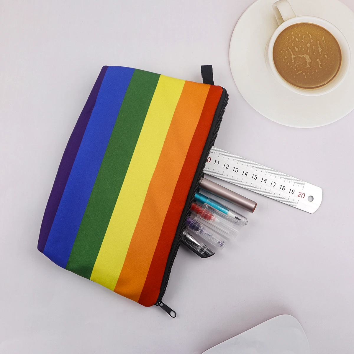 Cute Girl Pencil Bag School Case Pen Holder Rainbow Stationery Simple Style Zipper Pencil Pouch School Supplies