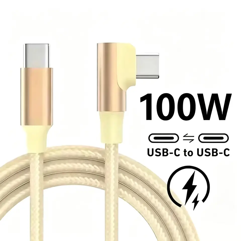 كابل شحن سريع USB C بزاوية 90 درجة لهواتف iPhone 17 و16 و15 Pro Max وSamsung وXiaomi وRedmi وPOCO وOnePlus من النايلون المضفر - 5