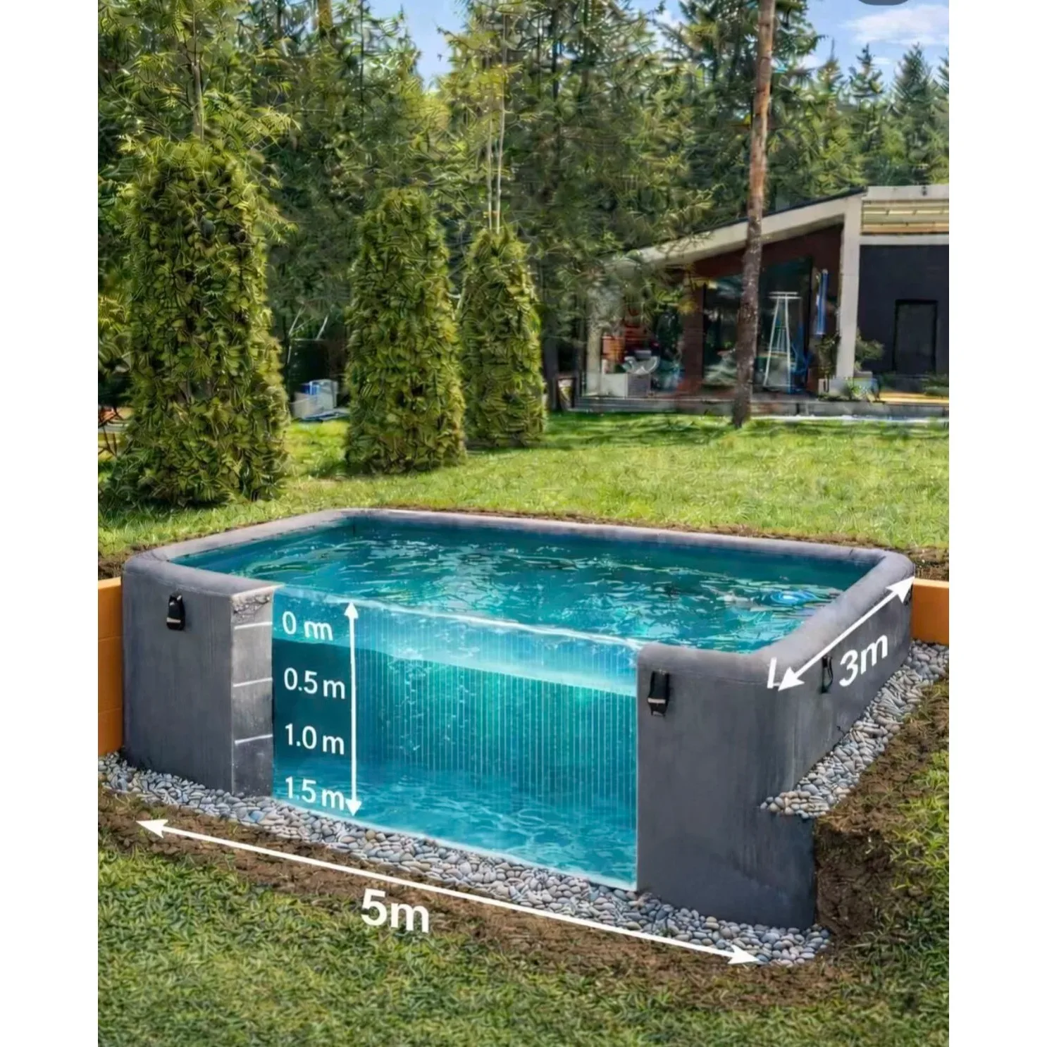 5x3x1,5m Rechteckiger 5Ft Tiefer Drop-Stitch Doppelwand-Stoff Aufblasbarer Schwimmpool Oberirdischer Pool für Garten Hinterhof Party
