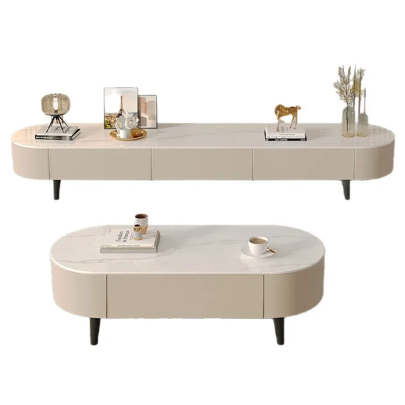 

Rock slab coffee table, living room household small apartment light luxury floor new oval tea table tea table TV cabinet coffee