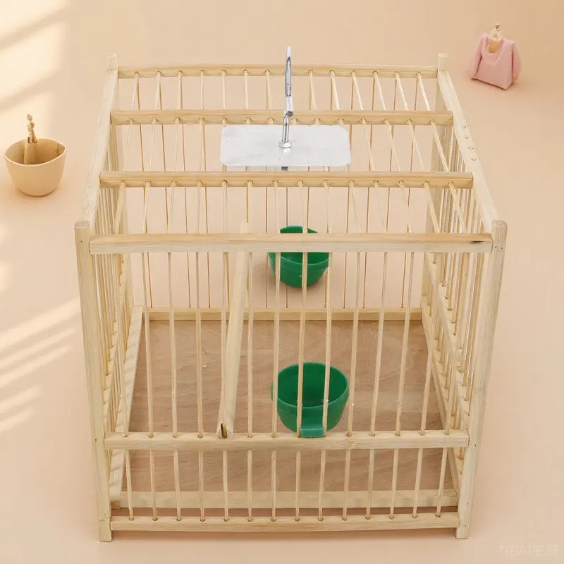 

1Set Eco Friendly Bamboo Bird Cages for Home Large Activity Space Sturdy Construction Cage with Hanging Hook Included