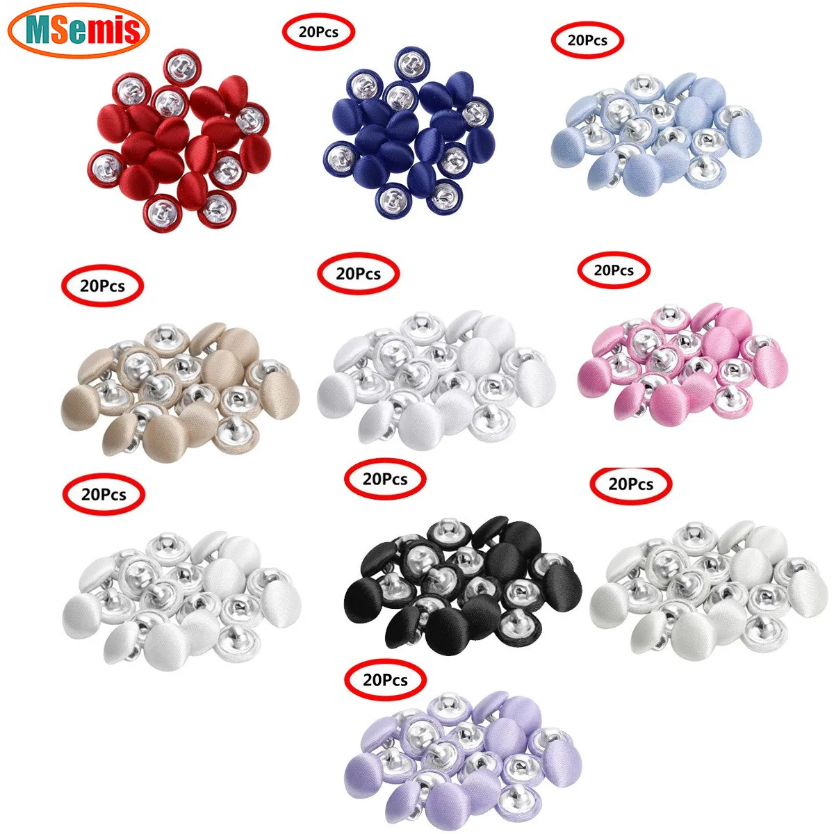 20Pcs Cloth Buttons Smooth Satin Covered Wedding Dress Back buckles Metal Shank Buttons for Tuxedo Suits Gowns Blouses Coats