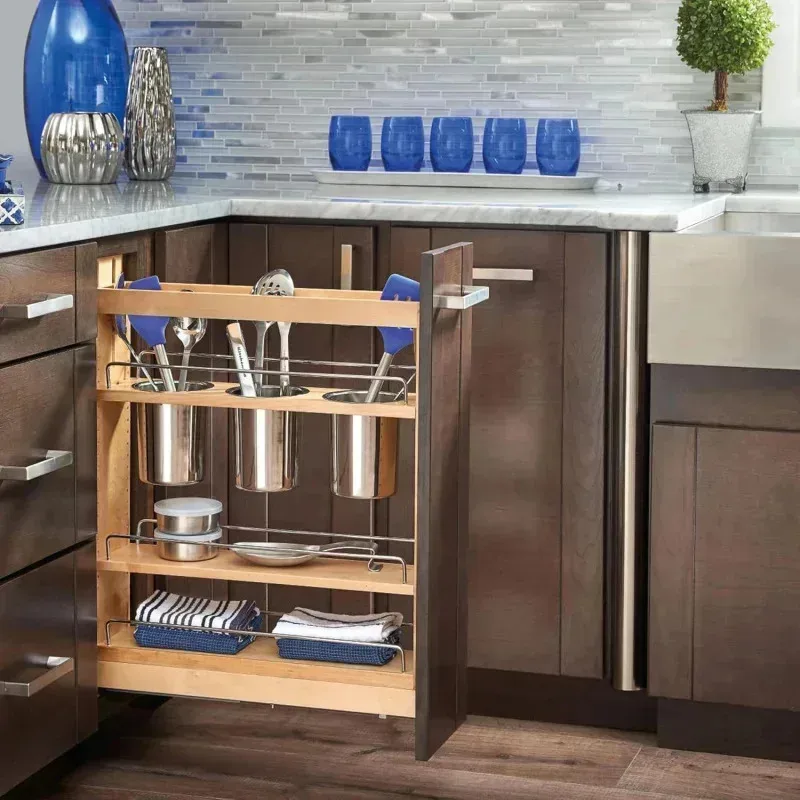 QAZ8-Rev-A-Shelf 5"Pull Out Storage Organizer for Base Kitchen Cabinets w/Soft-Close.Sliding Shelve for Utilities.Utensils or