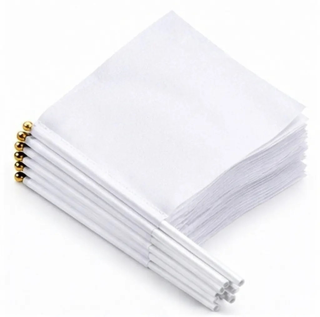 24Pcs Blank White Hand Held Flags Waterproof Polyester Mini Flags for Cheering Referee Signals Community Events Bars Clubs Yard