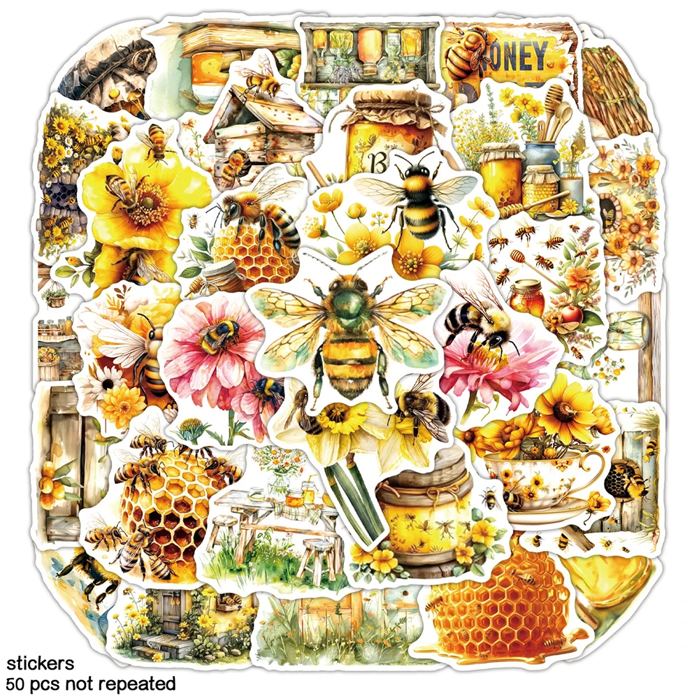 

10/30/50pcs Cute Cartoon Bee and Flower Stickers Kawaii Graffiti Sticker Stationery Phone Case Notebook Decals for Kids Toy Gift